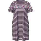Ulla Popken - Dames - Bigshirt bloemenstrepen ronde hals korte mouwen met volant - Aarde - Maat 46+
