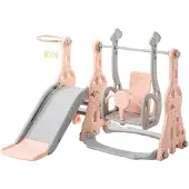 Happiq Kinderspeelset Roze – 4-in-1 Speeltoestel met Glijbaan, Schommel, Klimladder en Basketbalring