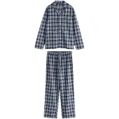 Next - Heren - Pyjamaset met lange mouwen, ruitjesmotief en knoopsluiting - Blauw