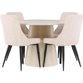 Ebuy24 Lanzo eethoek eettafel whitewash 4 stoelen fluweel beige.
