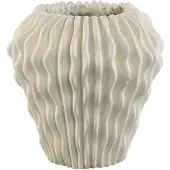 Ptmd Barren White Cement Round Vase 3D Wavy Pattern L