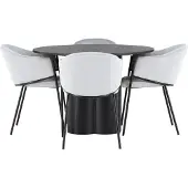 Ebuy24 Olivia eethoek eettafel zwart 4 stoelen velours grijs.