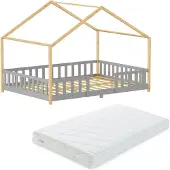 En.casa Kinderbed "Treviolo" met matras en valbeveiliging, 120x200 cm, lichtgrijs/wit