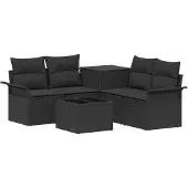 vidaXL Bankstel 6 st 4-zits Zwart Poly Rattan en Staal