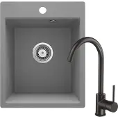 Deante Granieten wastafel met kraan, 1 kom, metallic grijs
