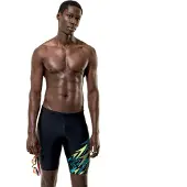 Speedo Medley Logo Jammer Heren - Lange Zwemshort Heren met Vormvaste Pasvorm - Zwembroek Heren met Ondersteunende Voering - Sportzwembroek Heren met Trekkoord - Zwart/Groen - XL