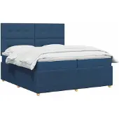 vidaXL Boxspringbed met matras en hoofdbord, blauw, 200 x 200 cm, stof