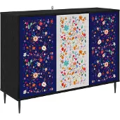 Syfax Dressoir MAINZ Zwart eiken 102 x 33 x 76 cm Bewerkt hout