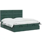 vidaXL Ottomanbed met matras en LED-verlichting, donkergroen, 160 x 200 cm, fluweel