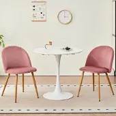 Sonstiges Eetset: Ronde eettafel met 4 stoelen, fluweel, roze/wit, 80x80x75 cm