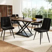 Sonstiges Uitbreidbare eettafel met 4 stoelen, notenhout, 160x80x75 cm, zwart, fluweel