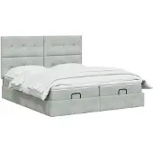 vidaXL Ottomanbed met matras en LED-verlichting, lichtgrijs, 160 x 200 cm, fluweel