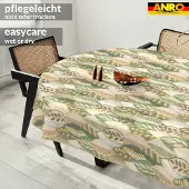 ANRO Tafelkleed Griekse ornamenten Beige Ovaal 160x140cm Met sierband Afwasbaar Waterafstotend