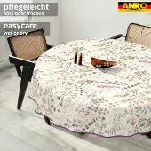 ANRO Tafelkleed Geweven structuur Beige Rond Ø140cm Met sierband Afwasbaar Waterafstotend