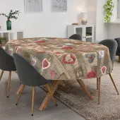 ANRO Tafelkleed Harten Bruin Ovaal 240x140cm Met sierband Afwasbaar Waterafstotend Binnen & Buiten