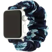 123Watches bandje Savara - scrunchie - nylon - donkerblauw rozen - 44 · 45 · 46 & 49 mm · S/M - Geschikt voor Apple Watch series 1/2/3/4/5/6/7/8/9/10/11/12/SE/SE2/SE3/Ultra/Ultra 2/Ultra 3/Ultra 4