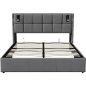 Happiq Opbergbed 160 X 200 Cm Grijs - met Lattenbodem