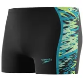 Speedo Hyperboom Splice Aquashort Heren - Chloorbestendige Zwemboxer Heren - Kleurvaste Strakke Zwembroek Heren - Sportzwembroek Heren met Trekkoord - Zwart/Groen - XL