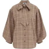 We fashion Blouse lichtblauw / bruin / lichtbruin / offwhite