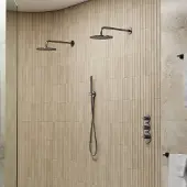 Saniclear Uni dubbele douche gun metal PVD met wandarm en staafhanddouche