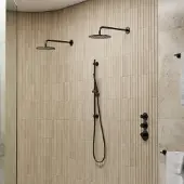 Saniclear Uni dubbele douche mat zwart met wandarm, glijstang en staafhanddouche