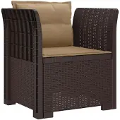 vidaXL Eén-zits Fauteuil met Kussens Rieten Look PP Bruin