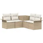 vidaXL Bankstel 5 st Beige en Crème Wit Poly Rattan en Staal