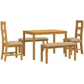 vidaXL Eetkamerset 5 st Beige Massief Eikenhout