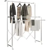 HOMCOM Kledingdroogrek Roestvrij staal, Kunststof 104-150L x 103B x 145-197H cm Zilver