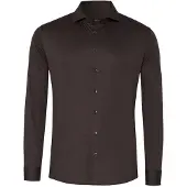 Desoto Luxury Tailored Fit Jersey overhemd bruin, Effen