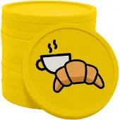Combicraft croissant met koffie munten geel Ø29mm enkelzijdig bedrukt - 100 stuks