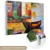 MuchoWow Glasschilderij 180x120 cm - Schilderij acrylglas - Abstract - Kunst - Boot - Kleuren - Foto op glas - Muurdecoratie woonkamer - Wanddecoratie slaapkamer - Schilderijen