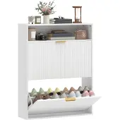HOMCOM Flip-down Shoe Cabinet-Spanplatte, MDF-80L x 24B x 102,5H cm-Weiß
