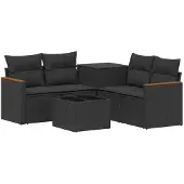 vidaXL Bankstel 6 st Zwart 55 x 55 x 37 cm Poly Rattan en Staal