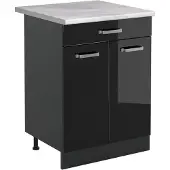 Vicco Keukenonderkast R-Line, Zwart hoogglans/Antraciet, 60 cm met lade marmer werkblad