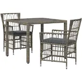 vidaXL Buiten Eettafel Set 3 st Grijs poly rattan