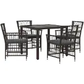 vidaXL Buiten Eettafel Set 5 st Zwart poly rattan