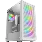 Mars Gaming MCFW, Midi-toren, PC-behuizing, wit, compatibel met ATX, micro ATX en Mini-ITX moederborden, gaming, verkrijgbaar in de kleuren beige, groen, rood en blauw
