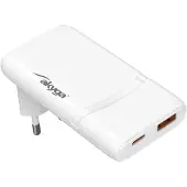 Akyga USB-oplader 65 W USB-C, USB-A USB PD 3.0 Wit Binnen GaN