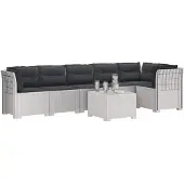 vidaXL 6-Zits Tuinbank met Kussens Rattan uitstraling PP Wit