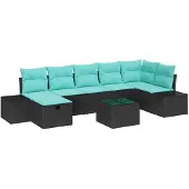 vidaXL Tuinset met 8 zitplaatsen, zwart, van polyrotan