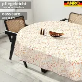ANRO Tafelkleed Bloemen en bladeren Beige Ovaal 240x140cm Met sierband Afwasbaar Waterafstotend