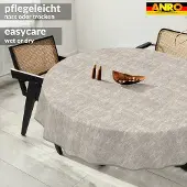 ANRO Tafelkleed Effen linnenlook Grijs Rond Ø140cm Met sierband Afwasbaar Waterafstotend