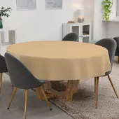 ANRO Tafelkleed Effen linnenlook Beige Rond Ø140cm Met sierband Afwasbaar Waterafstotend