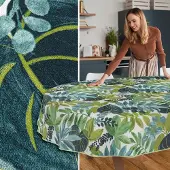 ANRO Tafelkleed Tropische bladeren Groen Ovaal 220x140cm Met sierband Afwasbaar Waterafstotend