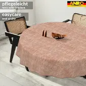 ANRO Tafelkleed Effen linnenlook Rood Rond Ø140cm Met sierband Afwasbaar Waterafstotend