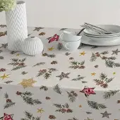 ANRO Tafelkleed Kerststerren Groen Rond Ø140cm Met sierband Afwasbaar Waterafstotend Binnen & Buiten