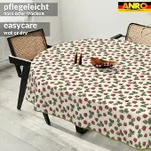 ANRO Tafelkleed Ornamentele bloemen Beige Ovaal 220x140cm Met sierband Afwasbaar Waterafstotend