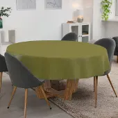 ANRO Tafelkleed Olijfgroen linnenlook Rond Ø120cm Met sierband Afwasbaar Waterafstotend