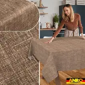 ANRO Tafelkleed Effen linnenlook Bruin 350x140cm Rechte rand Afwasbaar Waterafstotend